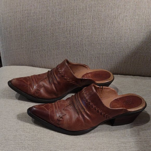 Ariat Juliette Brown Leather Mules with Whipstitch SIZE 6.5 B - Picture 8 of 10